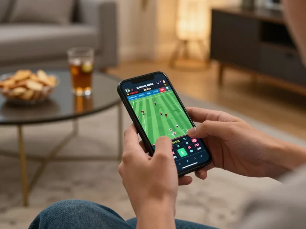 SC88 mobile sports betting hands placing live bets on a smartphone, showcasing an engaging gaming experience.