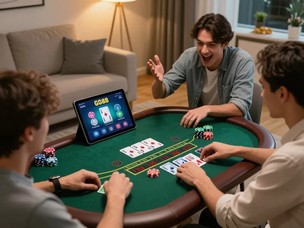 Players enjoying the GO88 online baccarat game with excitement at home.