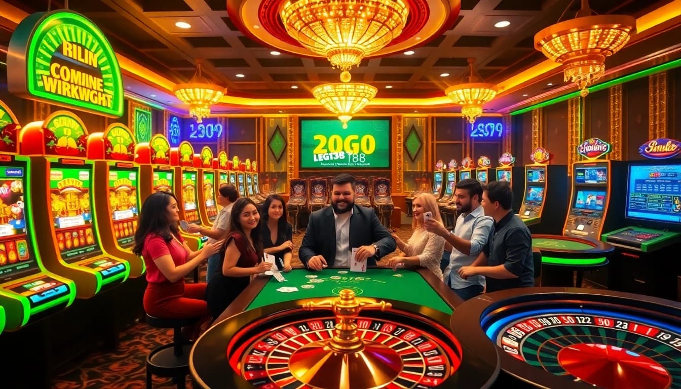 Experience thrilling wins at lego138, featuring vibrant slot machines and lively poker tables in a luxurious casino.