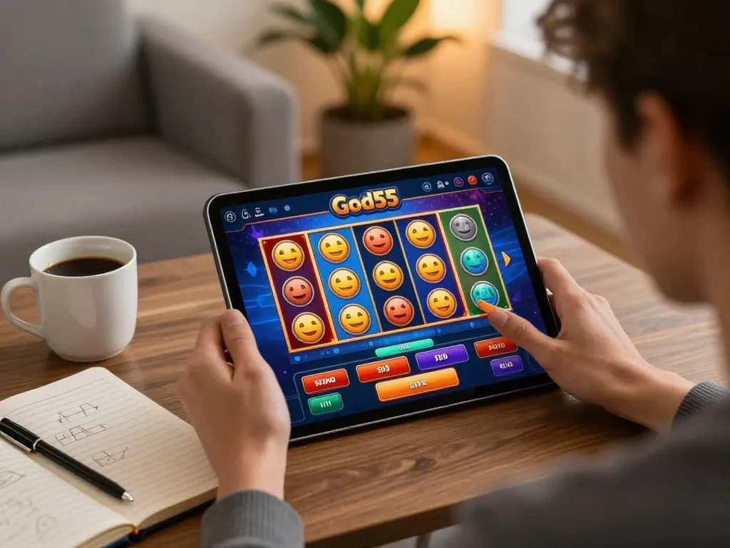 Engage in online gaming at god55 with a vibrant tablet display and cozy atmosphere