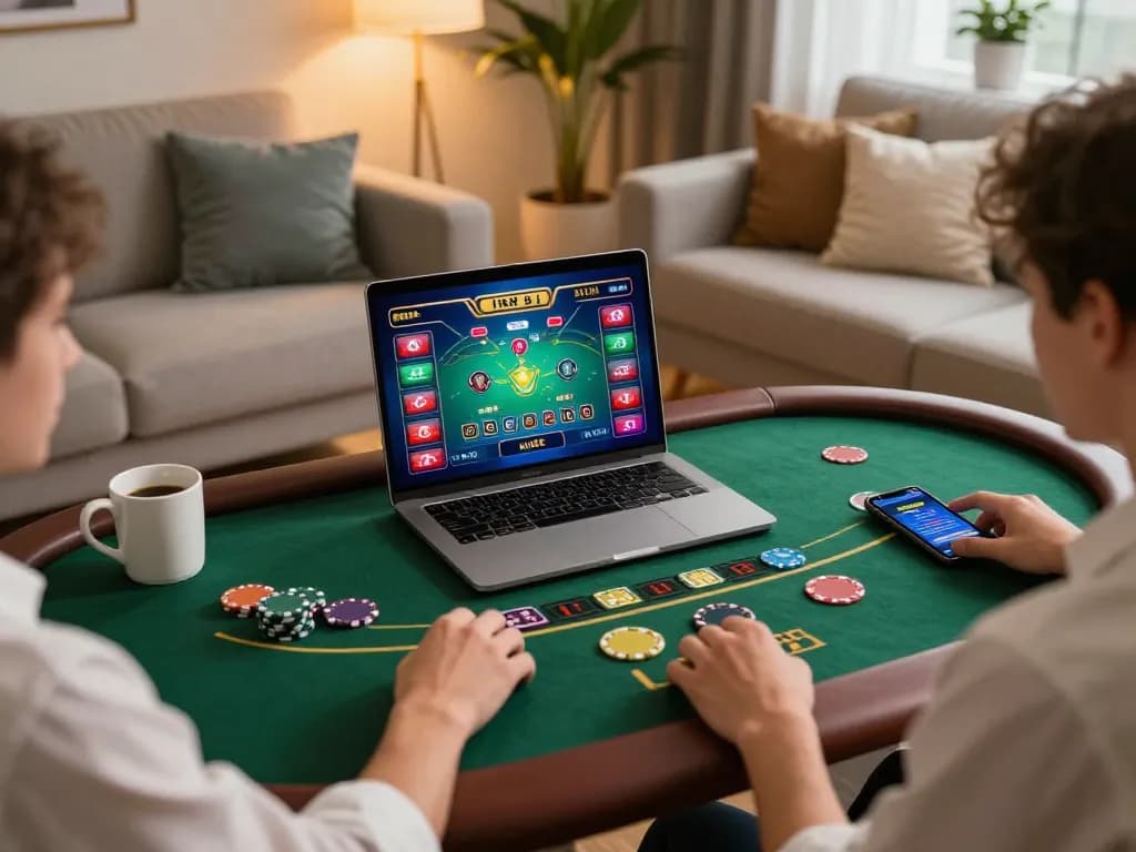 Player enjoying live blackjack on 9bet from a cozy home setup, enhancing online gambling experience.