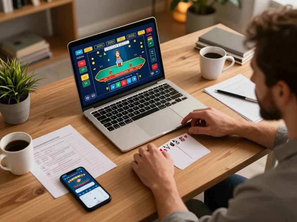 Player engaging with TG88 live dealer blackjack game in a cozy home office.