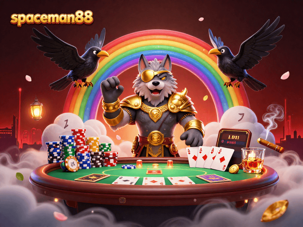 Experience the thrills of spaceman88 as Norse mythology meets poker in this vibrant casino scene.