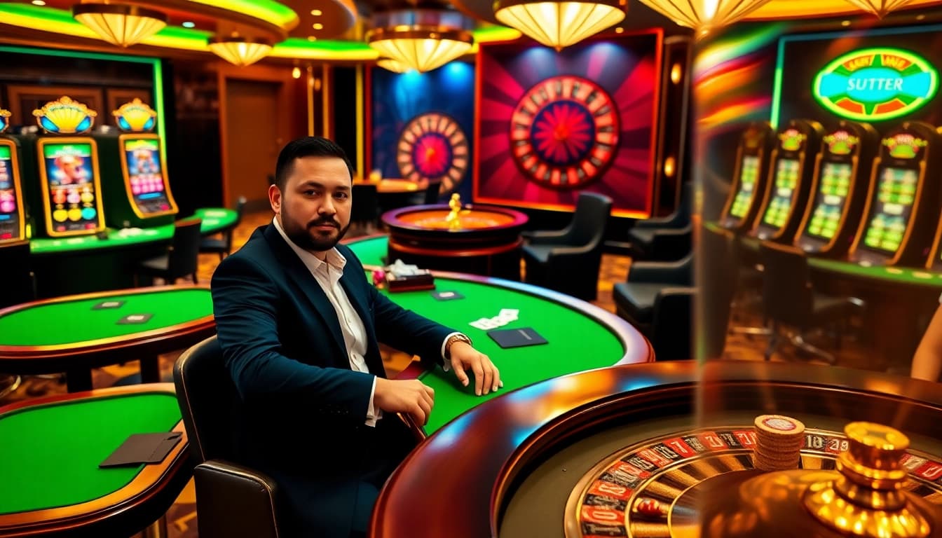 S8 casino player enjoying a vibrant poker game with chips and betting slips.