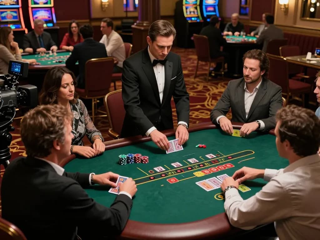 Engaged players at a blackjack table in a casino, showcasing addresses compiled within 주소모음 for strategic play.