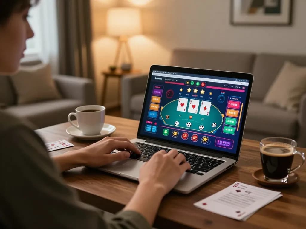 Engaging in online casino gaming on a laptop at home, showcasing SC88's platform features.