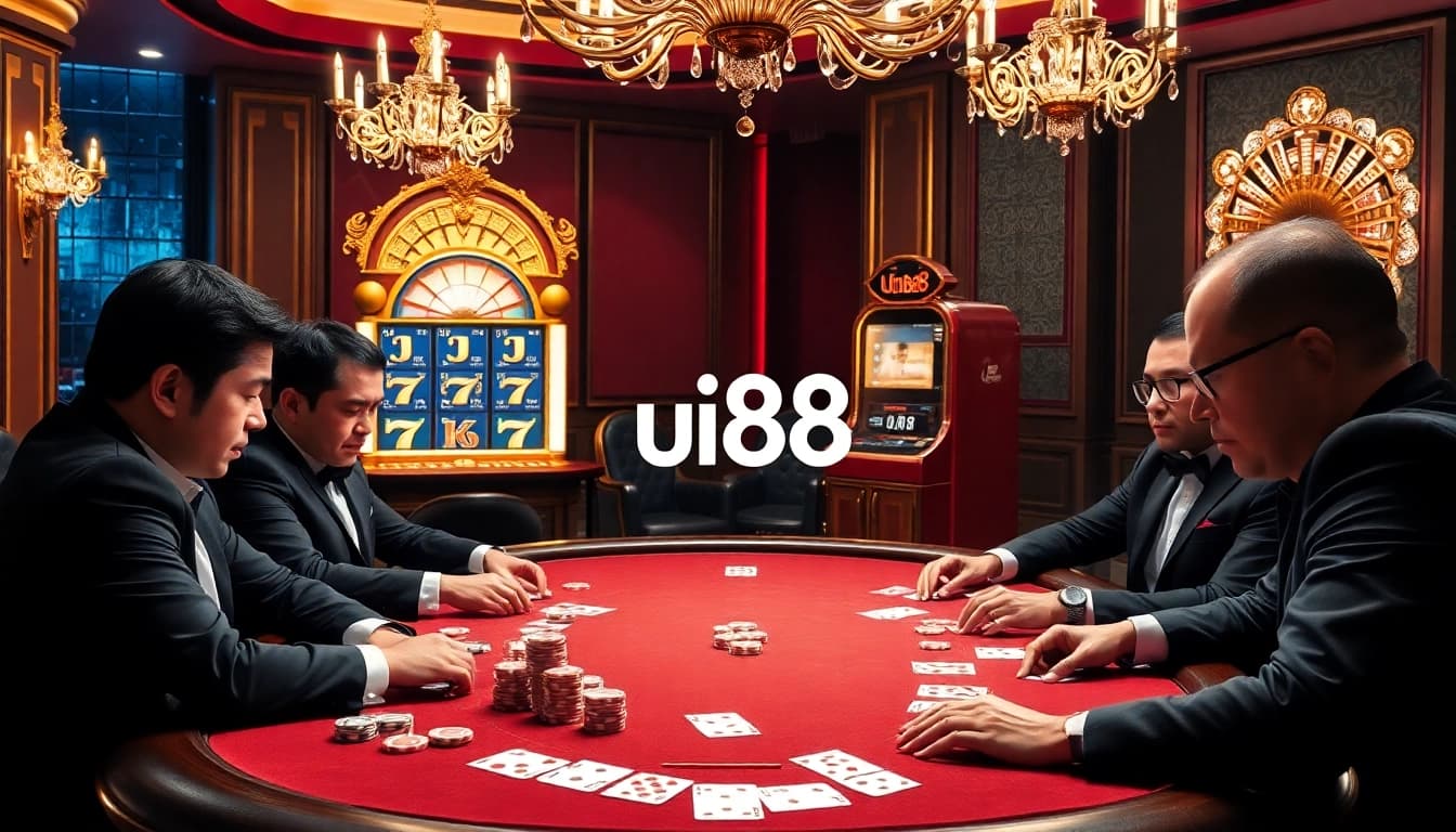 Engaging players at a uu88 poker table in a luxurious casino atmosphere.
