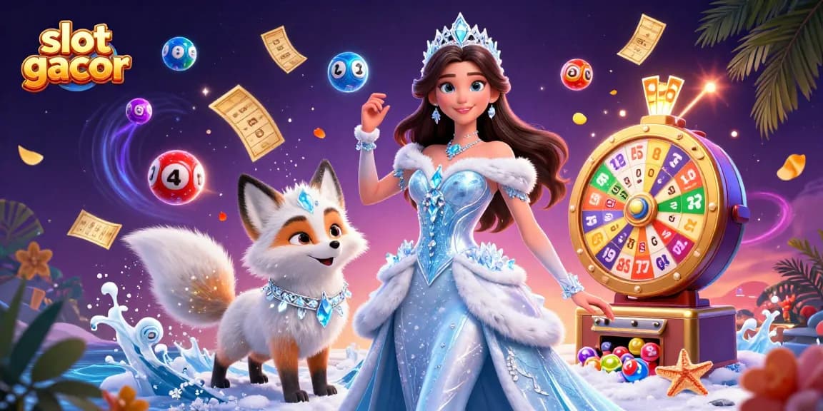 Experience the excitement of slot gacor with dynamic lottery balls and golden tickets in a vibrant 3D scene.