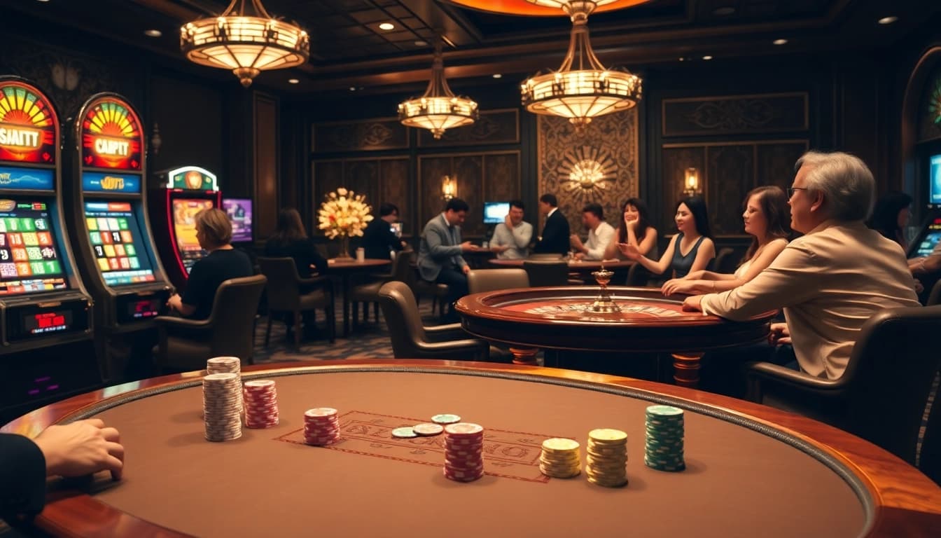 Experience the thrill of gaming at asupanjitu with vibrant casino tables and slot machines.