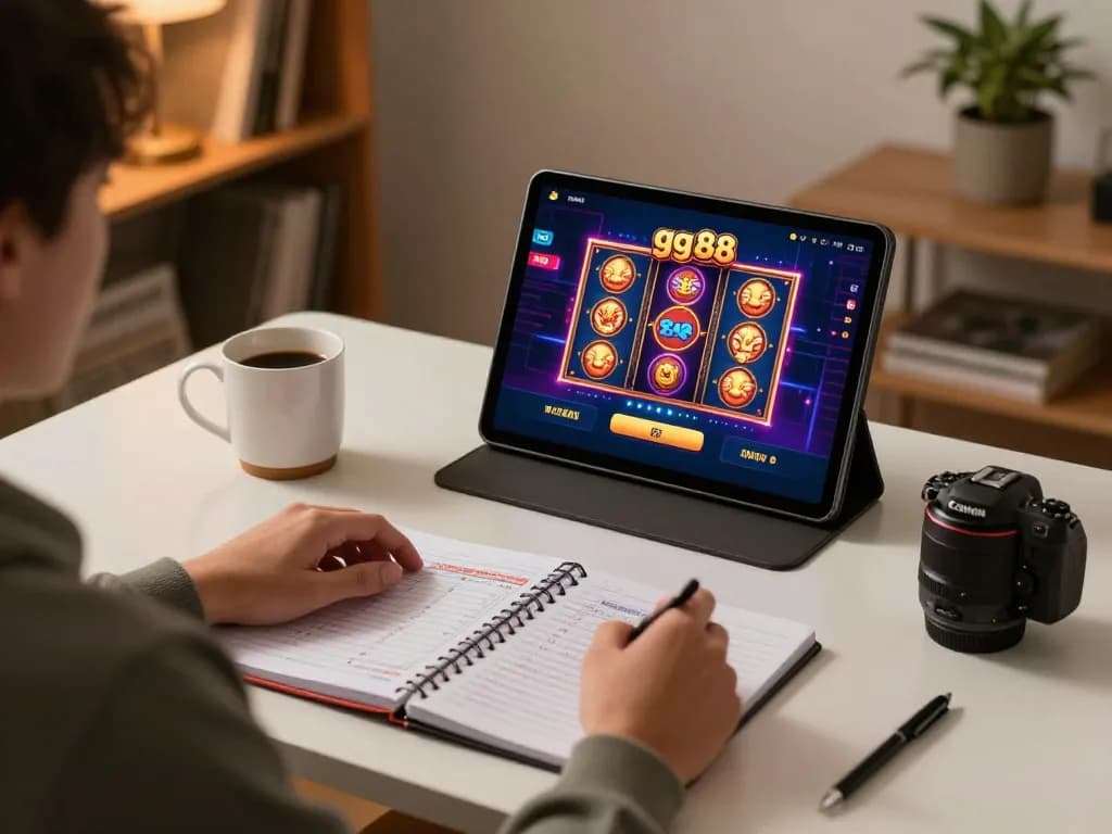 Engaging gameplay on gg 88 platform in a cozy home setup, highlighting a person strategizing with casino app on tablet.