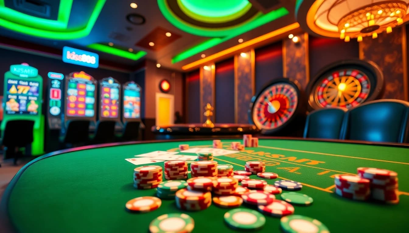 Players enjoying games on the kiss888 online casino platform with vibrant tables and interfaces.
