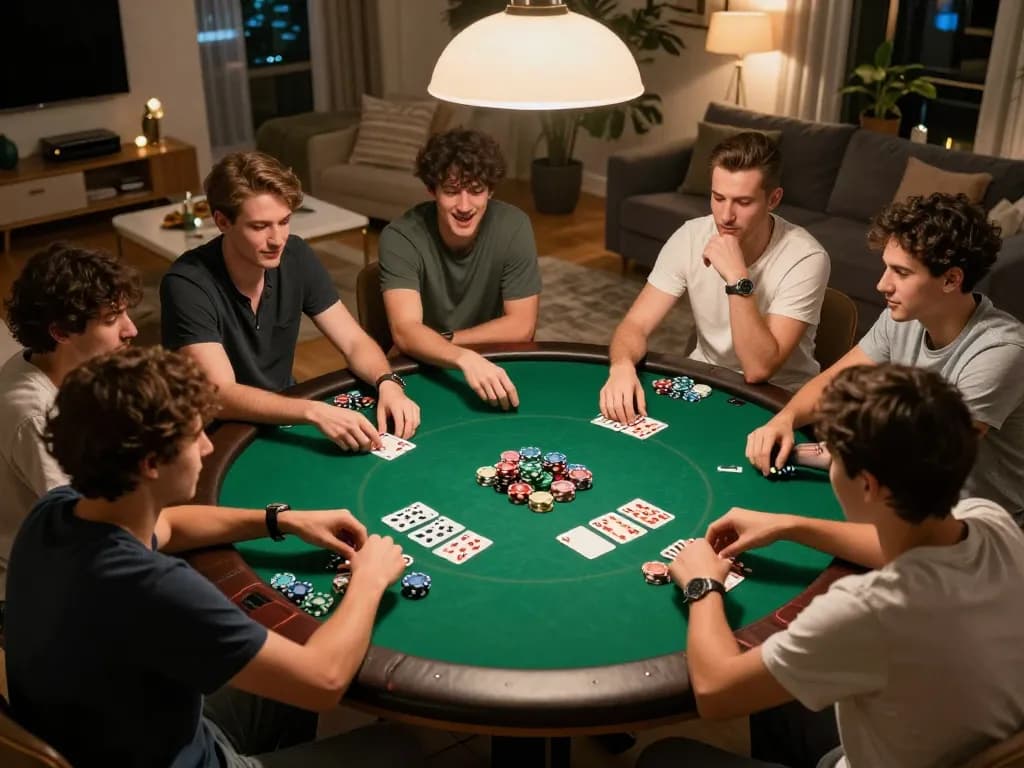 Players engage in a poker match at home, showcasing the excitement of BK33 gaming nights.