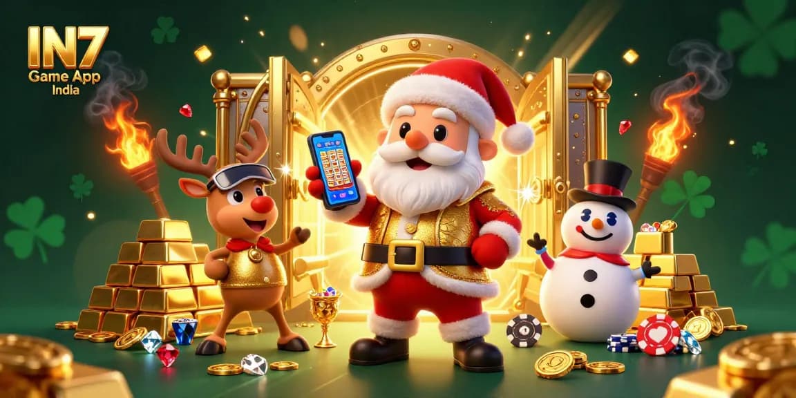 Win big with IN7 Game App India as festive characters celebrate jackpot slots.