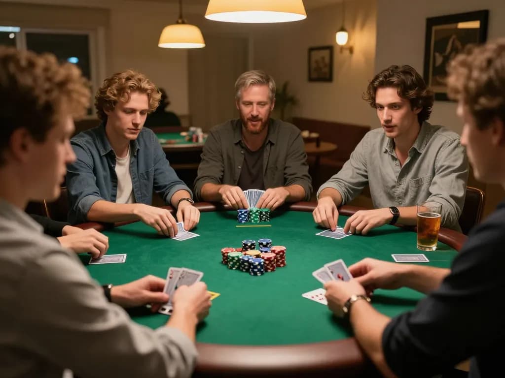 KP88 players enjoying a friendly poker game night with chips and cards on the table