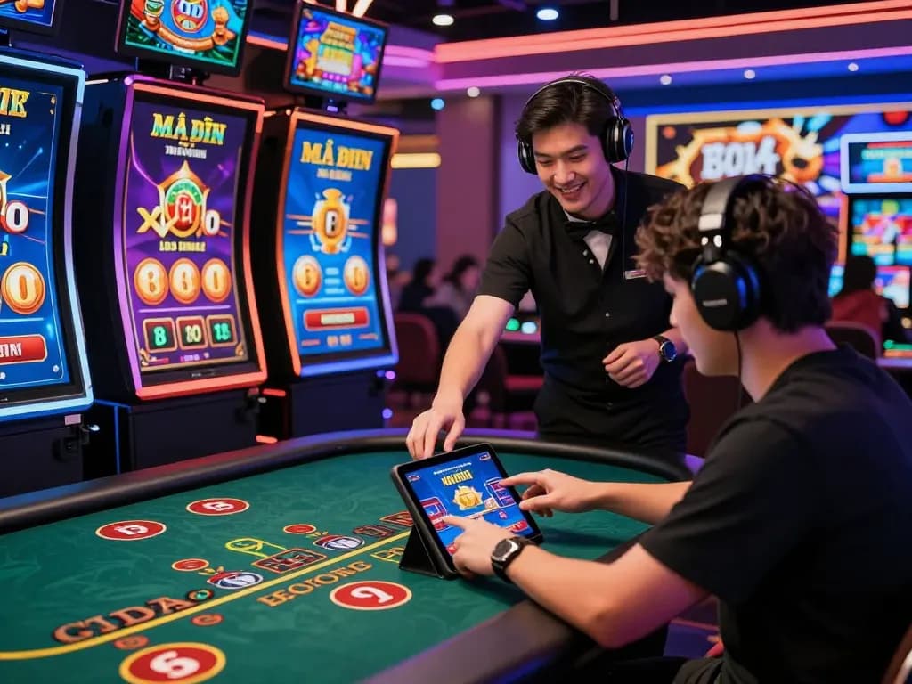 Exciting Onbet88 online gaming experience with a player enjoying Baccarat and vibrant graphics.