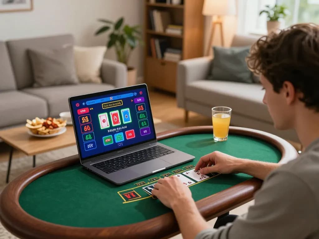 Engaging with ww88 during live dealer blackjack in a cozy home setting with snacks and laptop.
