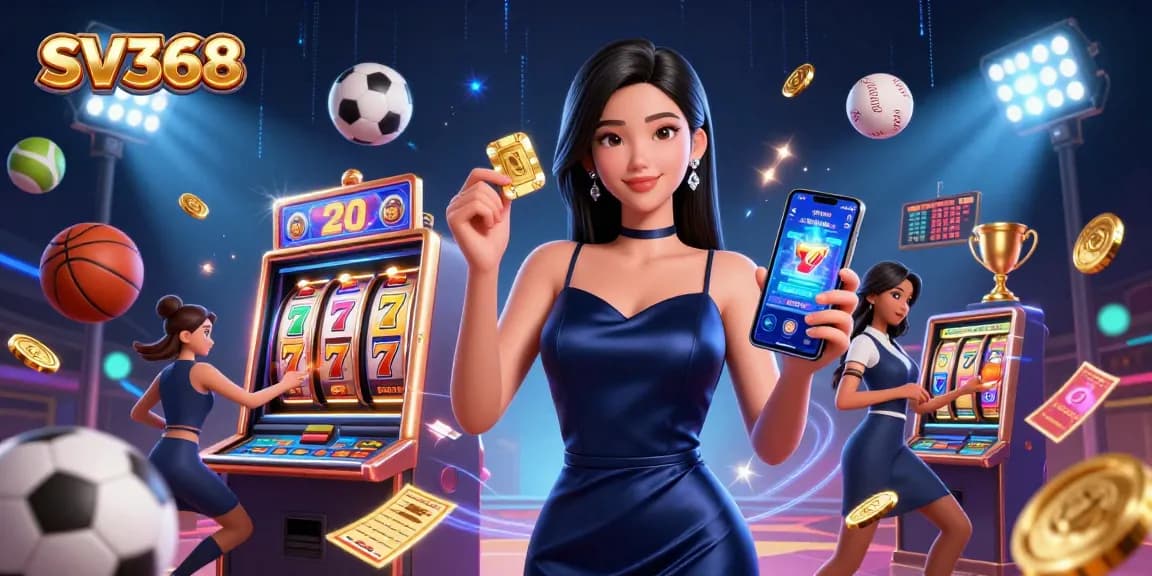 Experience SV368 with top gaming elements in a vibrant, animated online casino scene.