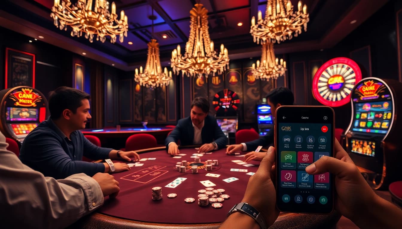 Professional players at a GK 88 poker table in a glamorous casino setting.