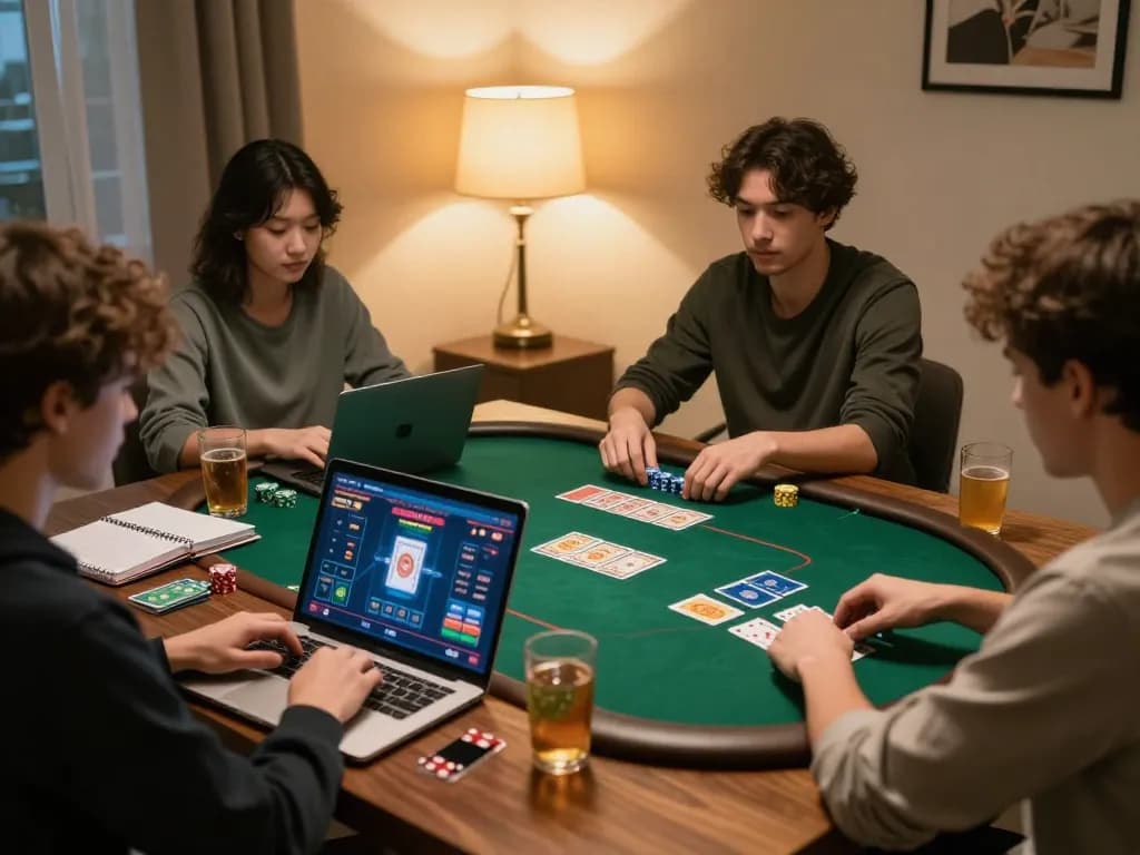 Players engaging in online poker while enjoying drinks, dailystar-uk highlights home gaming atmosphere.