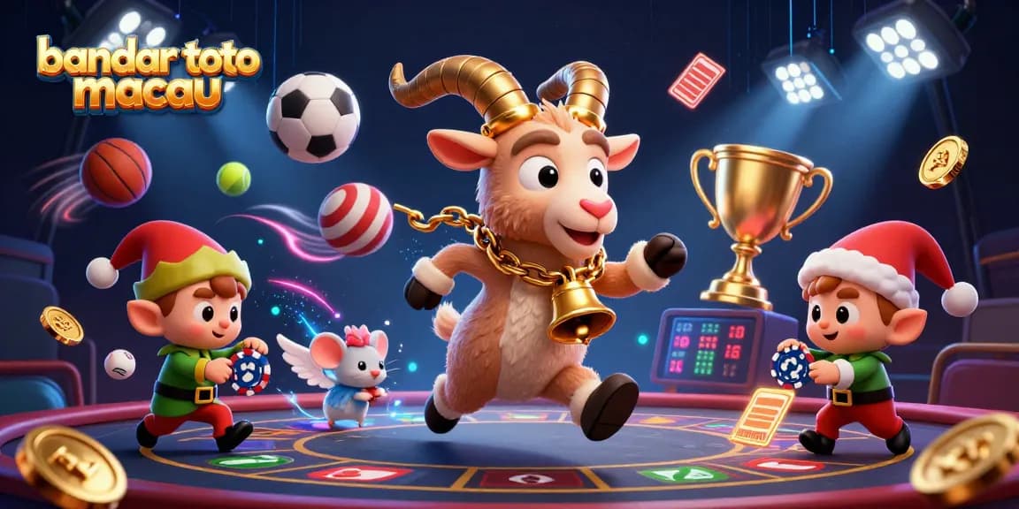 Engage with bandar toto macau in a lively casino scene featuring characters, sports betting elements, and dynamic energy.