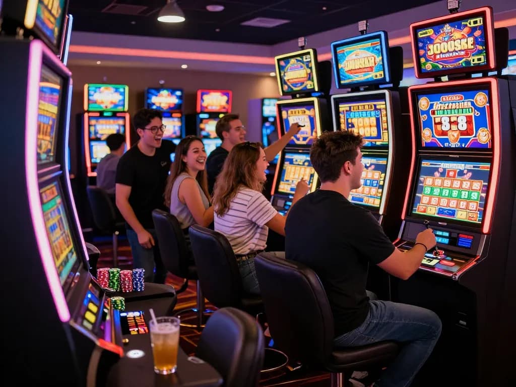 Exciting gambling scene showcasing slot gacor hari ini with players enjoying vibrant slot machines and a lively casino atmosphere.