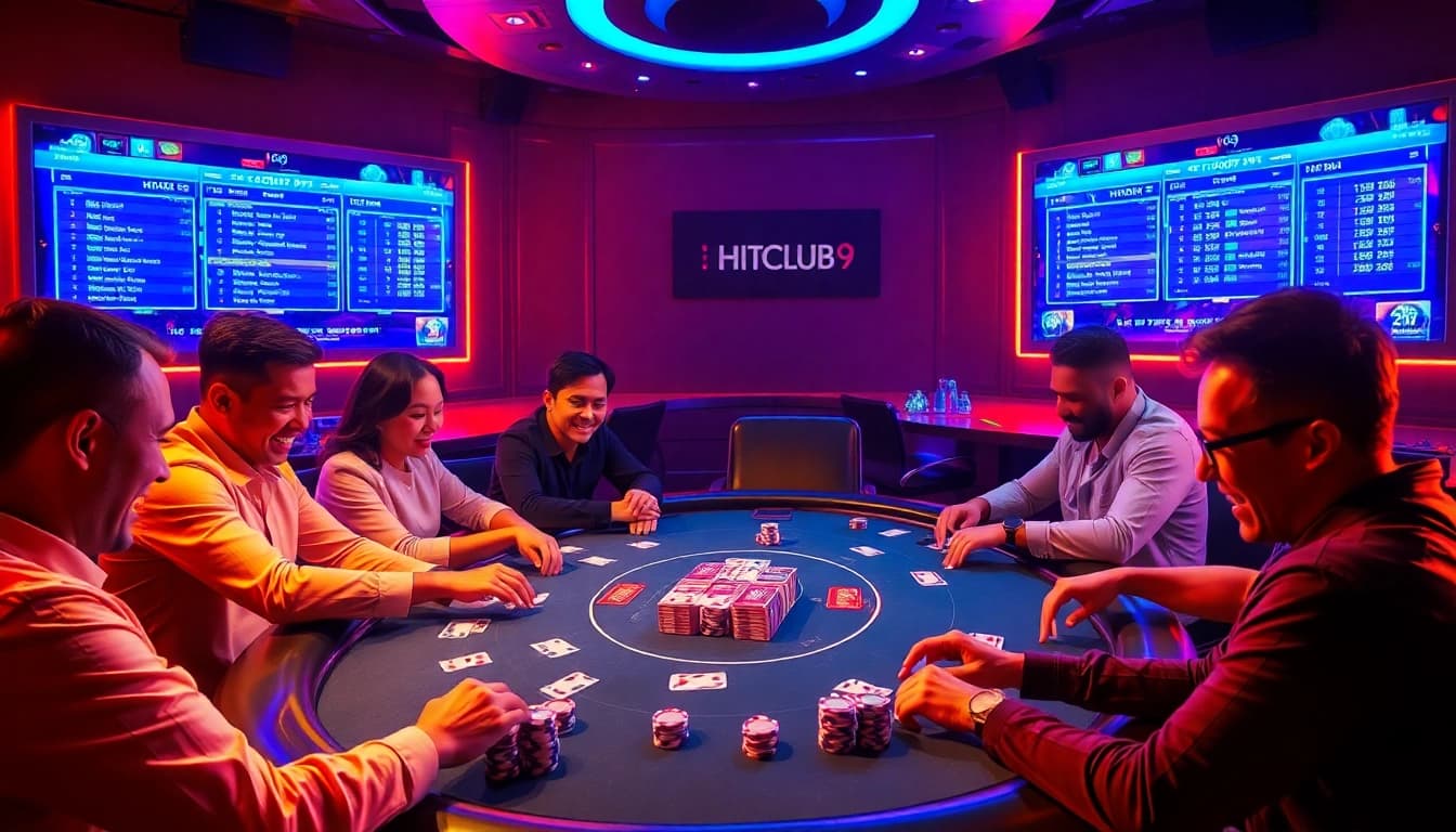 Engaged players enjoying a high-stakes poker game at Hitclub9 online casino.