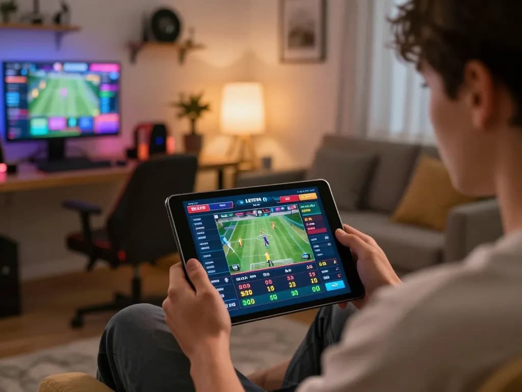 Player exploring exciting betting options on MK8 sports app in a cozy home setting.