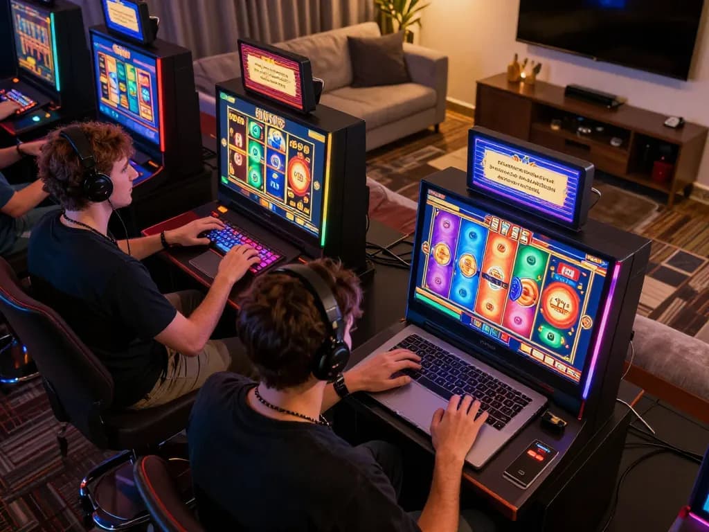 AntoineLarocque captures players enjoying engaging online slot games, emphasizing strategic fun and responsible gaming