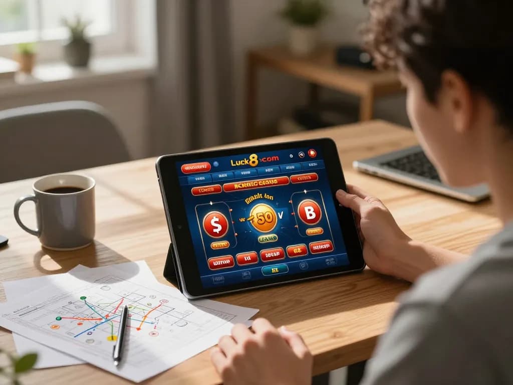 Engaged player enjoying luck8 com mobile casino while focused on strategy notes.