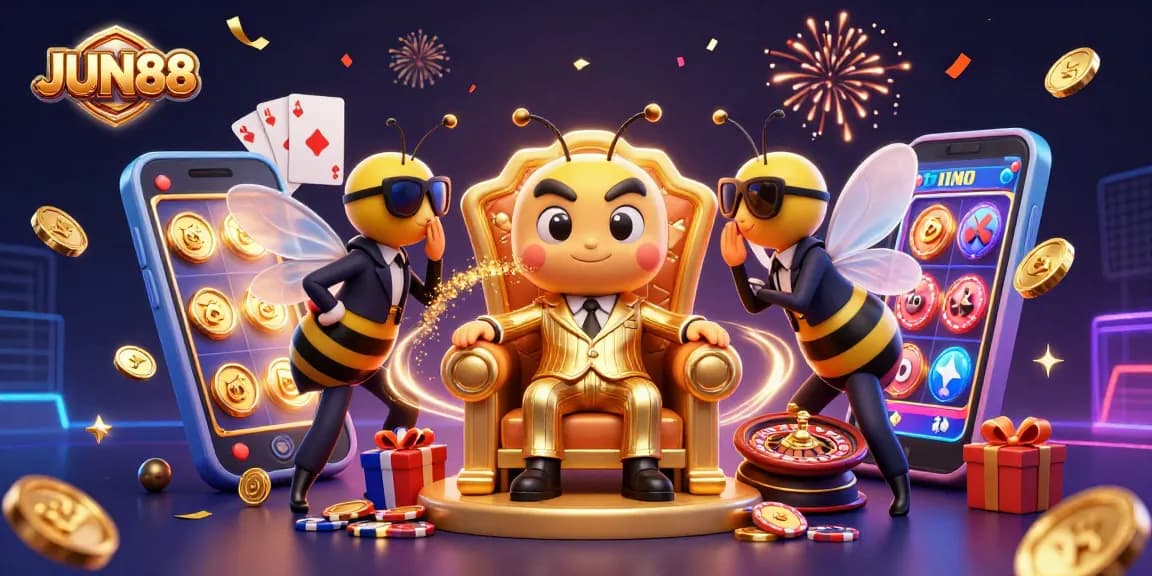 Experience thrilling gaming with JUN88 in a vibrant, action-packed casino scene.