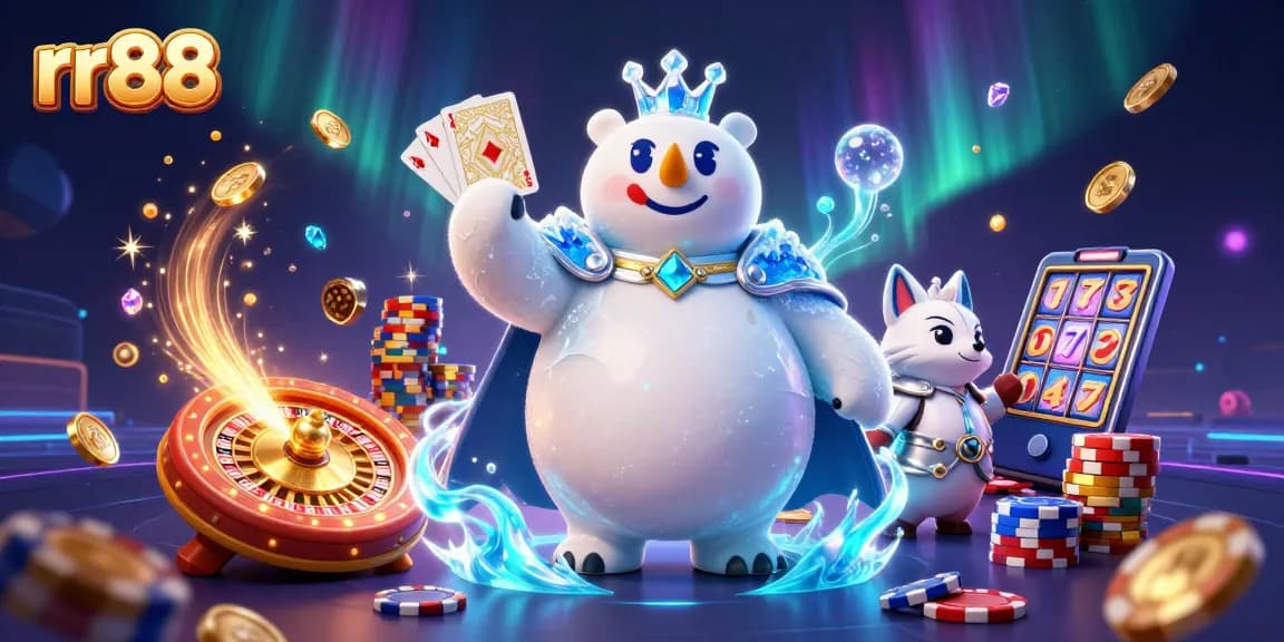 Experience thrilling gaming adventures with rr88's immersive casino scene featuring a polar bear and fox.