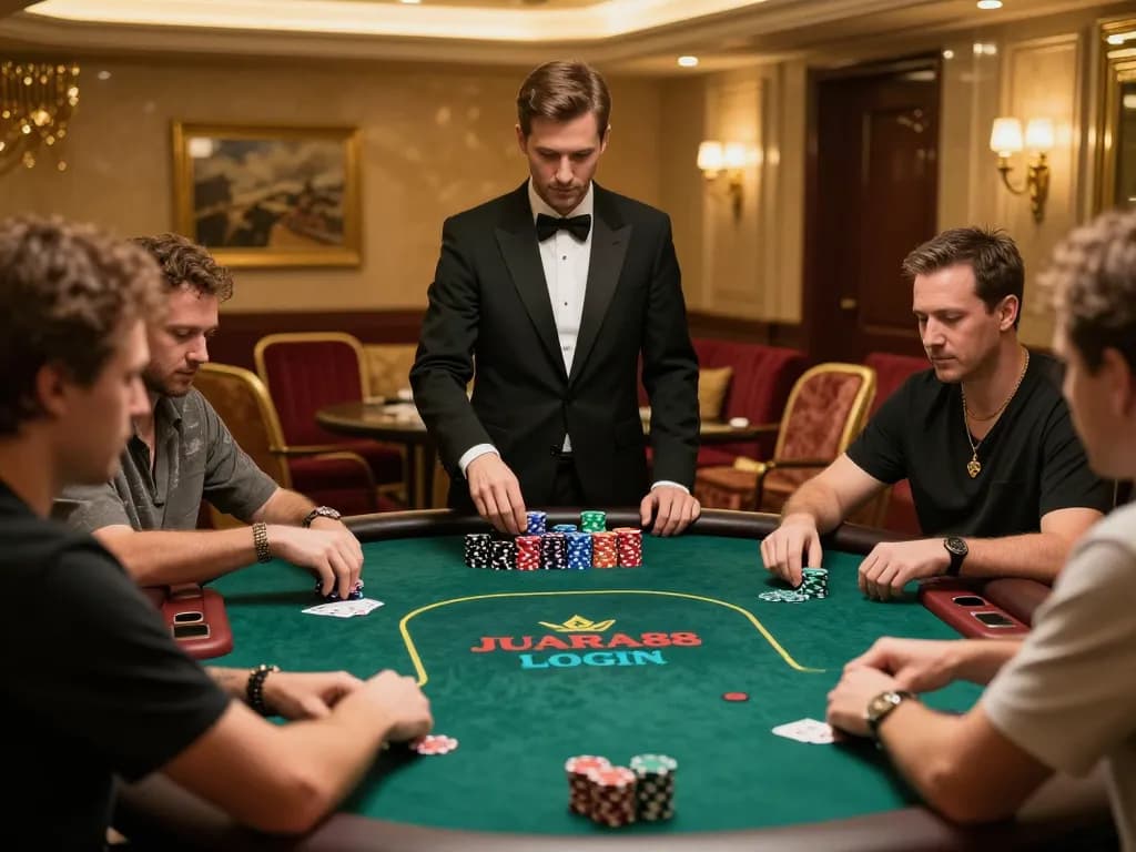 Engaged players strategizing in a live poker game while accessing JUARA88 LOGIN for optimal gameplay.