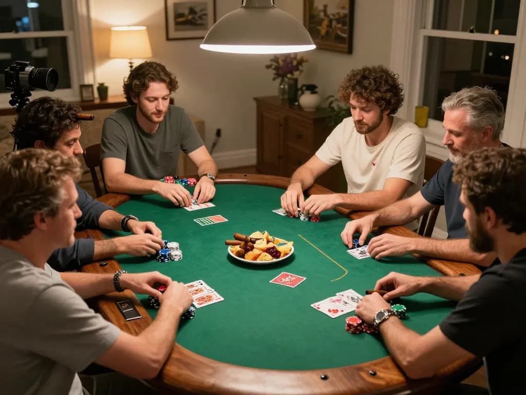 Tỷ lệ kèo nhà cái hôm nay reflected in the excitement of a friendly poker game night with players developing strategies.