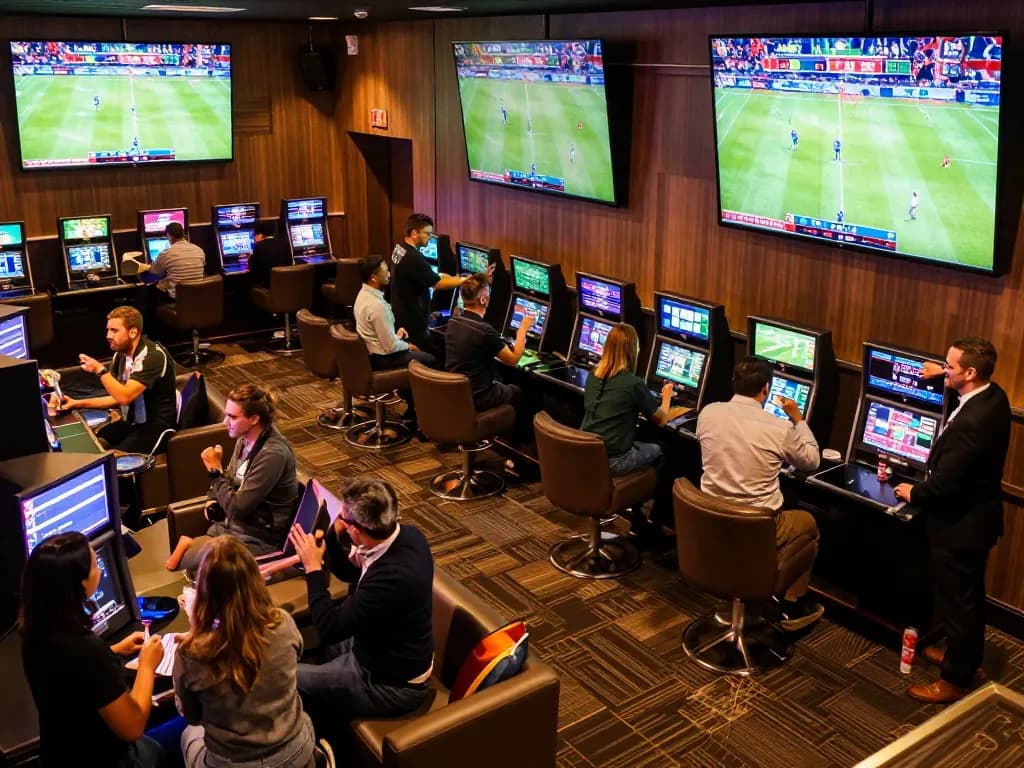 Betting on Go 88 in an exciting sports lounge with vibrant atmosphere and screens
