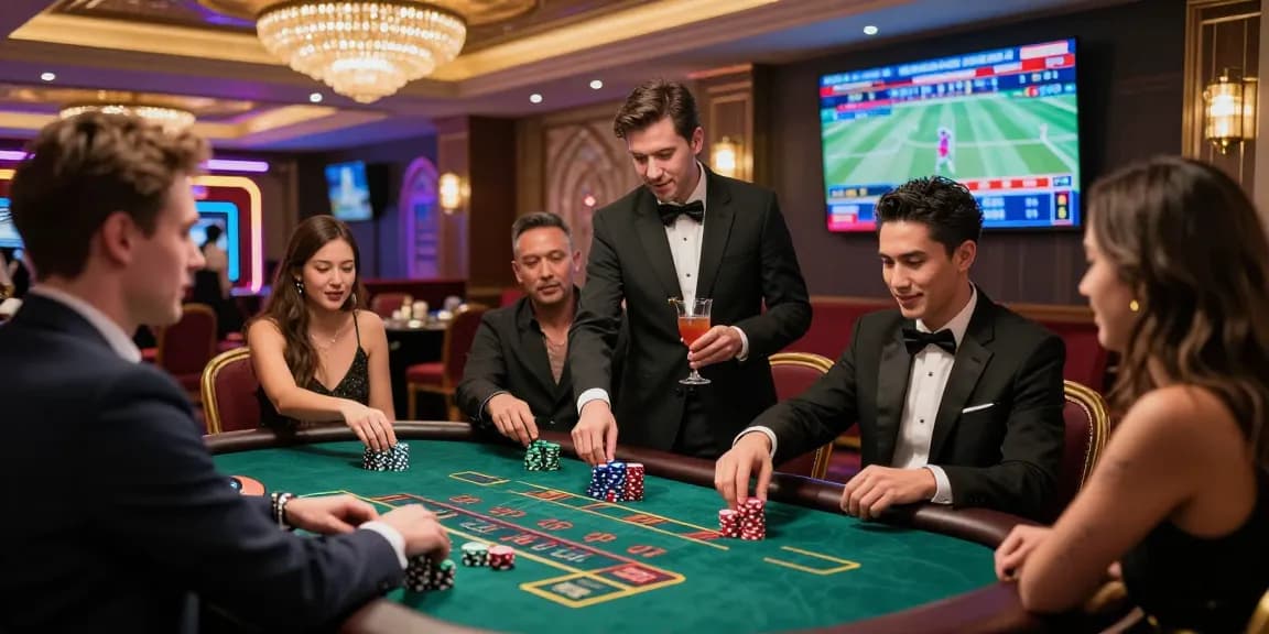 Exciting casino scene showcasing friends enjoying gambling at AA88 COM.