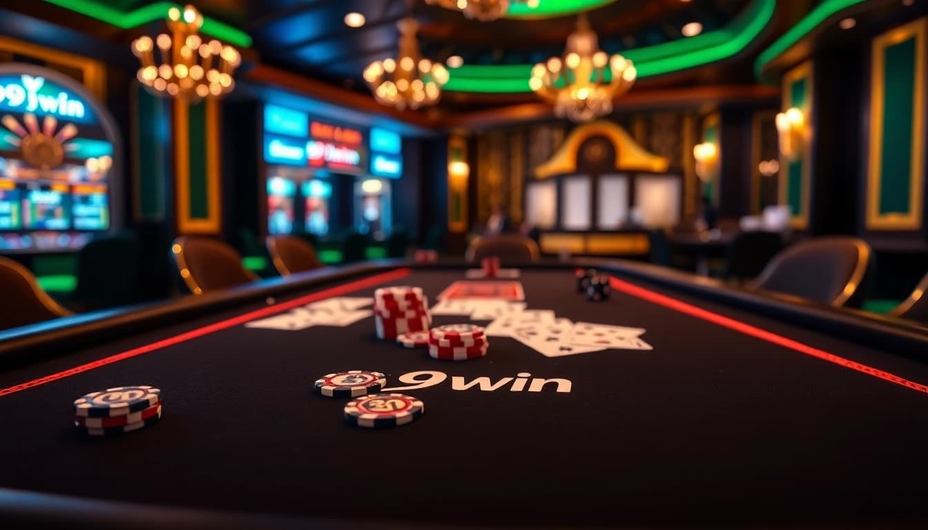 Experience the thrill of a game at the 99win poker table filled with vibrant chips and cards.