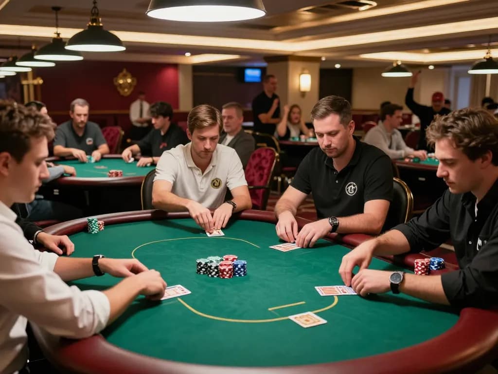Players engage in thrilling kp88 poker action at a luxury Vegas casino.