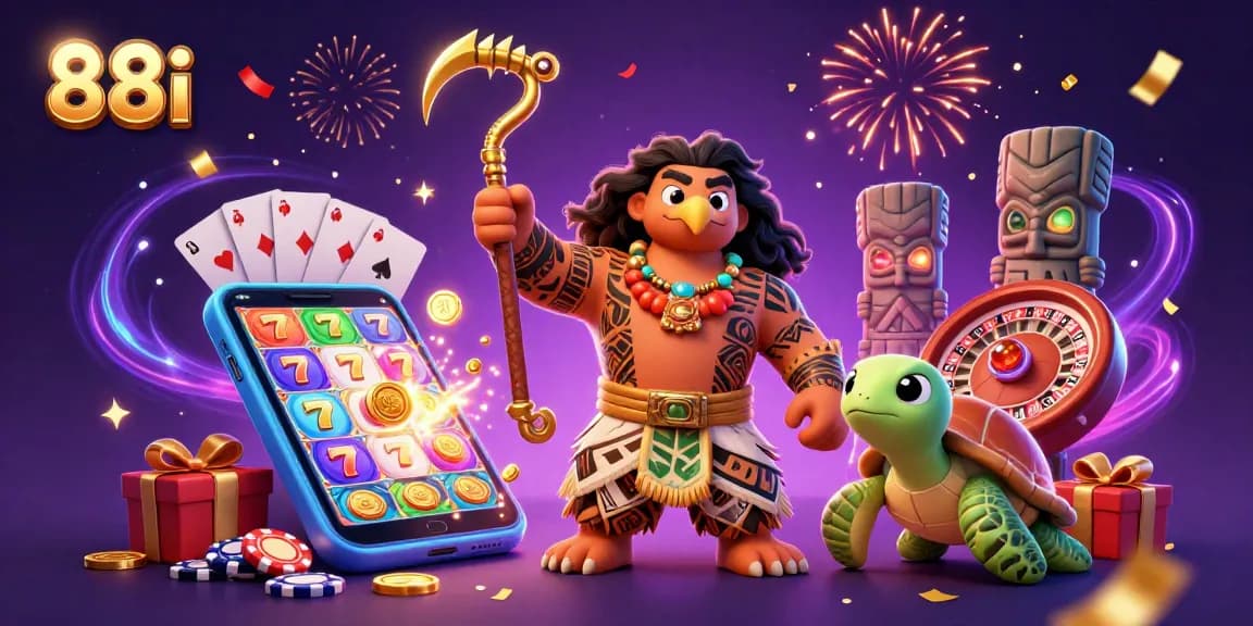 Experience thrilling gameplay at 88i with vibrant slot games, golden coins, and exciting casino elements.