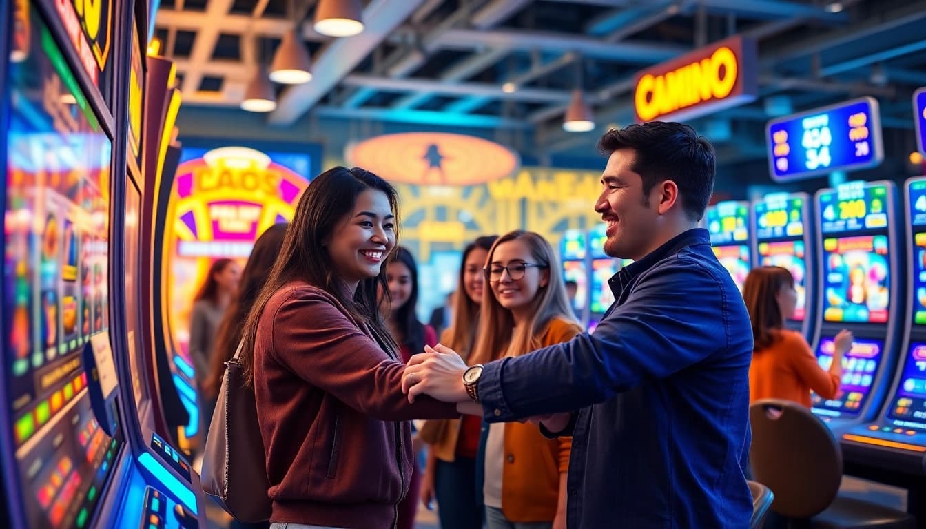 Exciting scene of players engaging with asupantoto online slots, highlighting vibrant digital gaming culture.