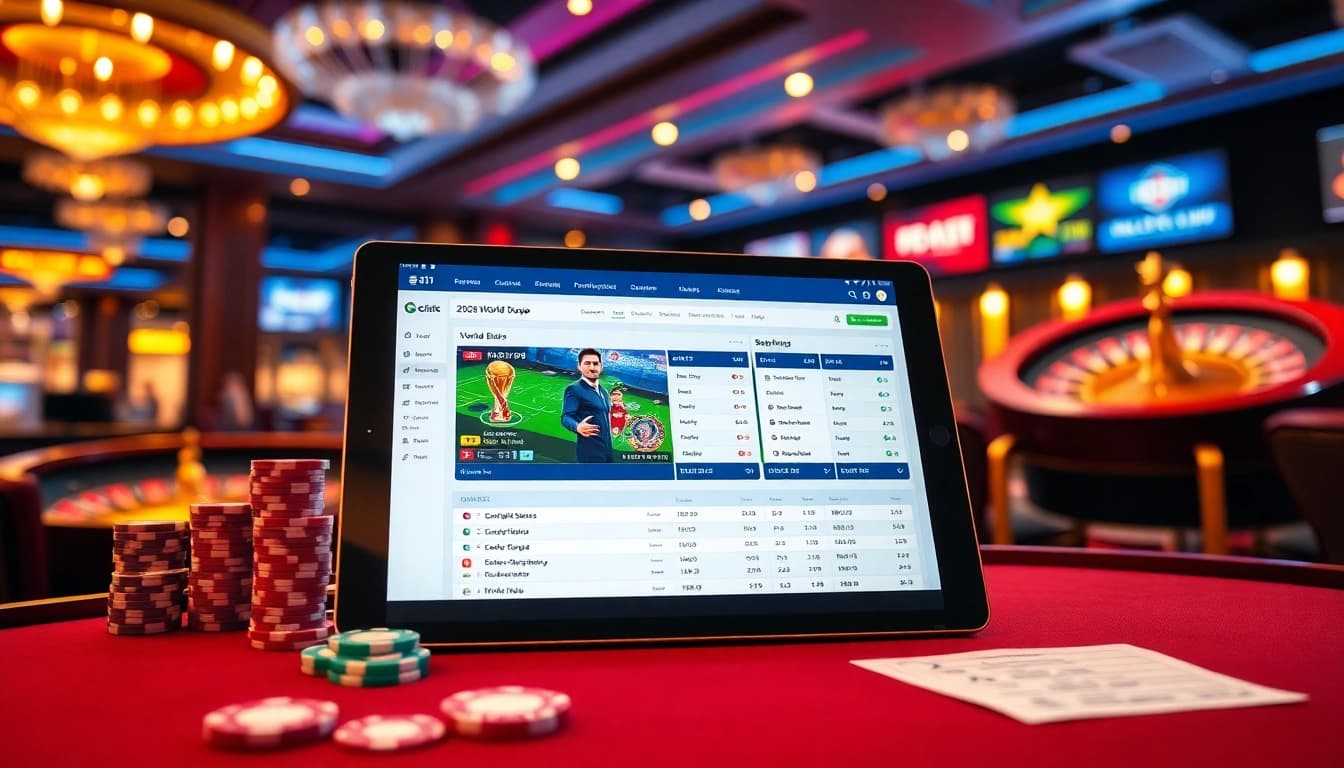Situs Judi Bola - online sports betting excitement with a modern interface among casino elements.