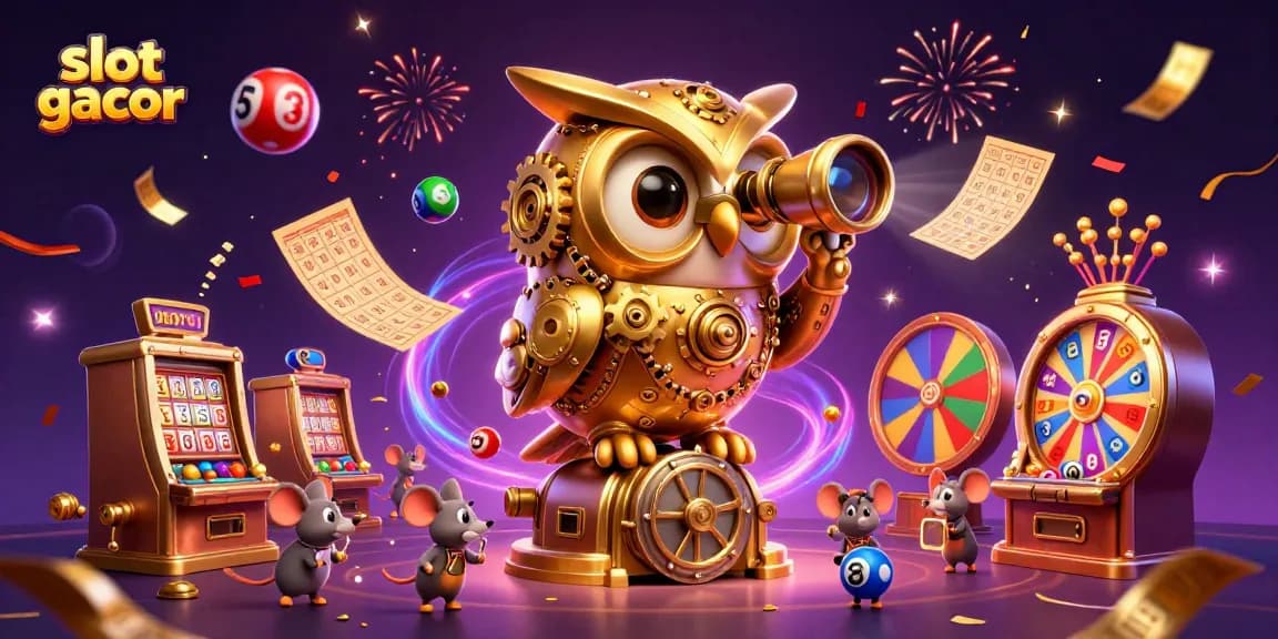 Engage in dynamic slot gacor gameplay with colorful elements and festive atmosphere in this vibrant casino illustration.
