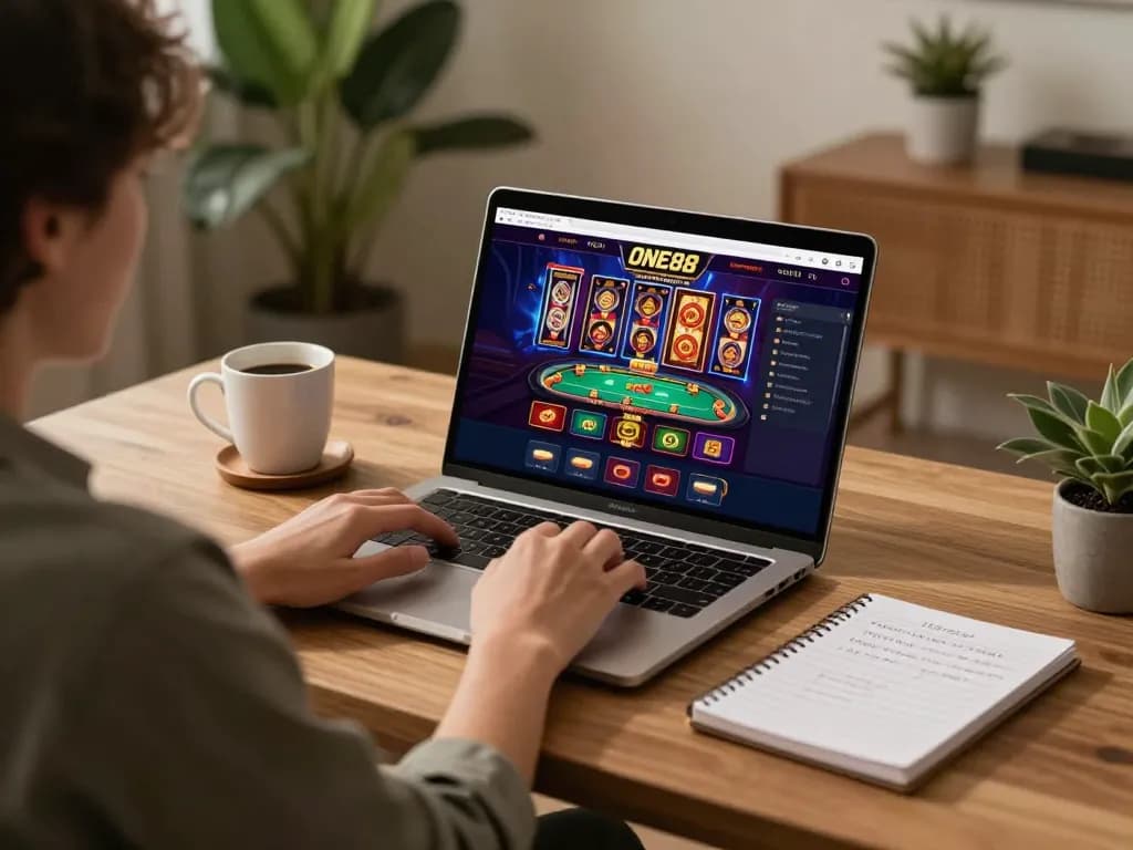 Engaged player using the ONE88 online casino platform to strategize betting.