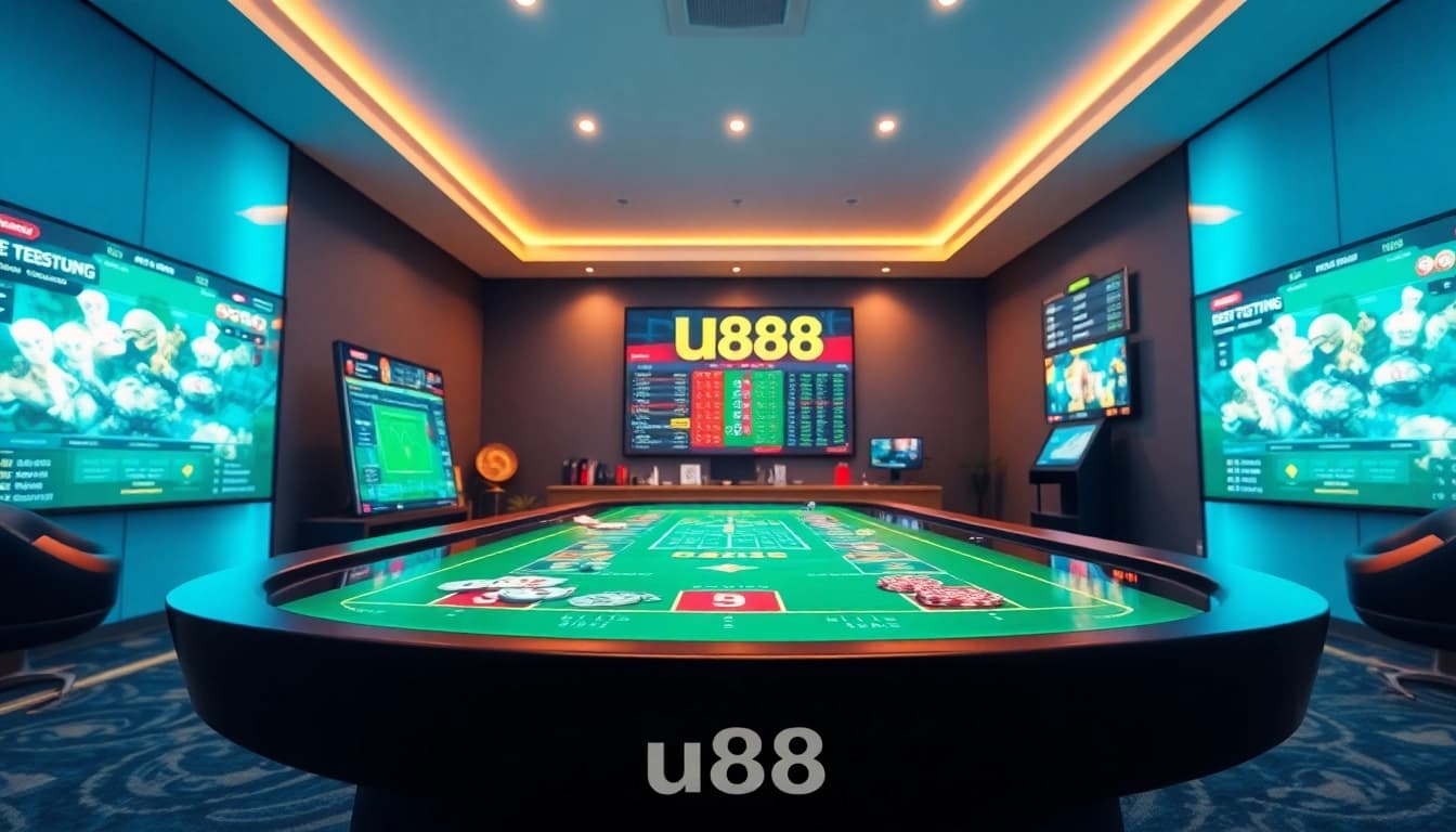 Engaging online betting platform interface representing uu88 with casino elements and vibrant colors.