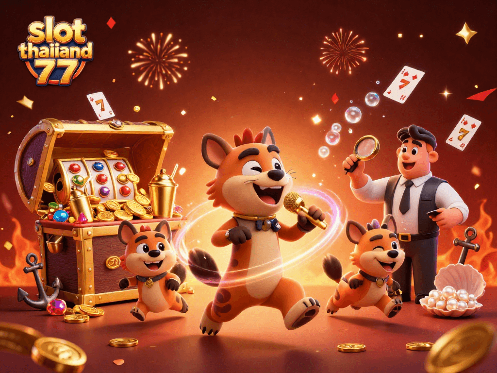 Experience the fun at slot thailand 777 with hyena characters in a vibrant casino scene.