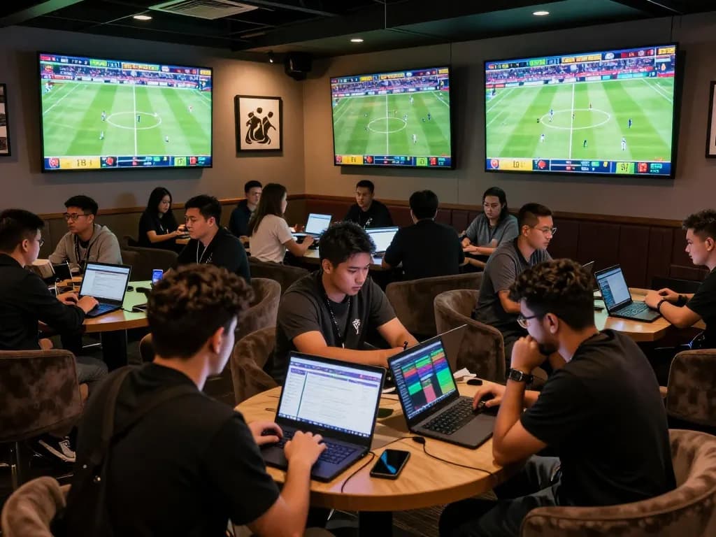 Enjoying kèo nhà cái hôm nay while watching live sports in a vibrant betting lounge atmosphere.
