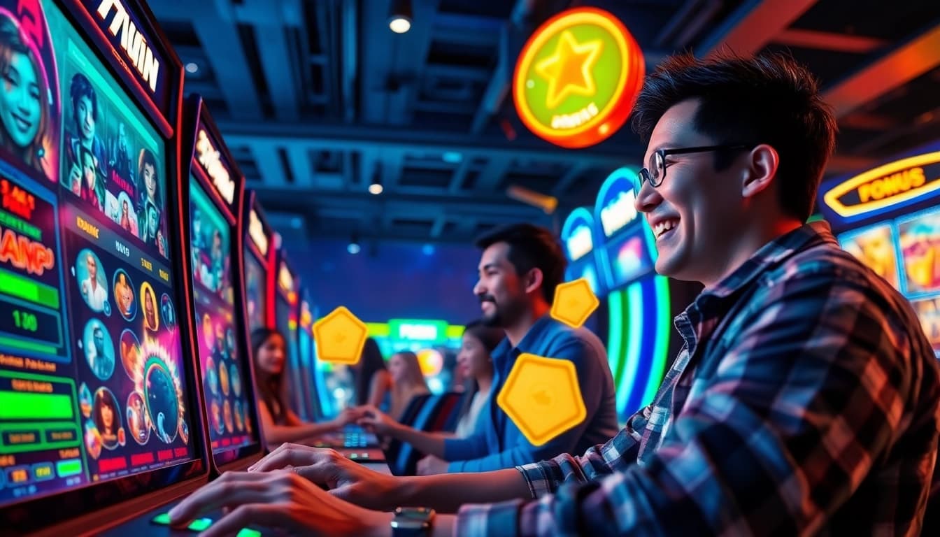 Exciting online gaming action at 77win with players engaged in immersive experiences.