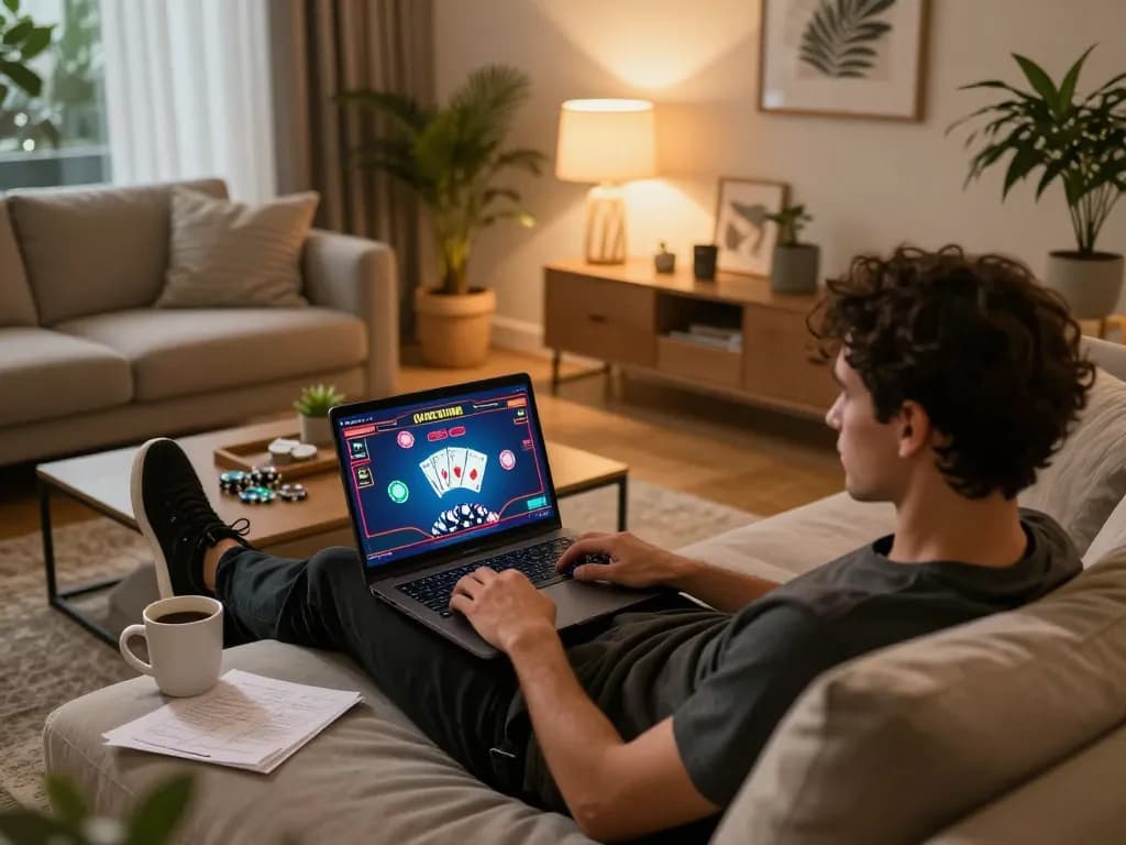 Engaging online gaming session on 789win.com in a cozy living room atmosphere