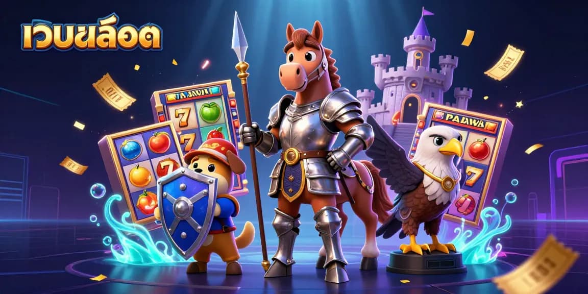 Engage with เว็บสล็อต as lottery balls, golden tickets, and slot symbols animate in a vibrant casino scene.