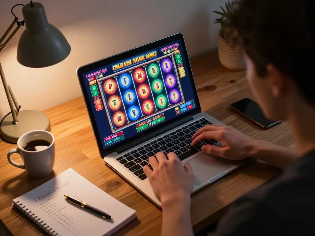 Bettor enjoying online slots at bem88 while tracking strategy notes and monitoring bankroll.