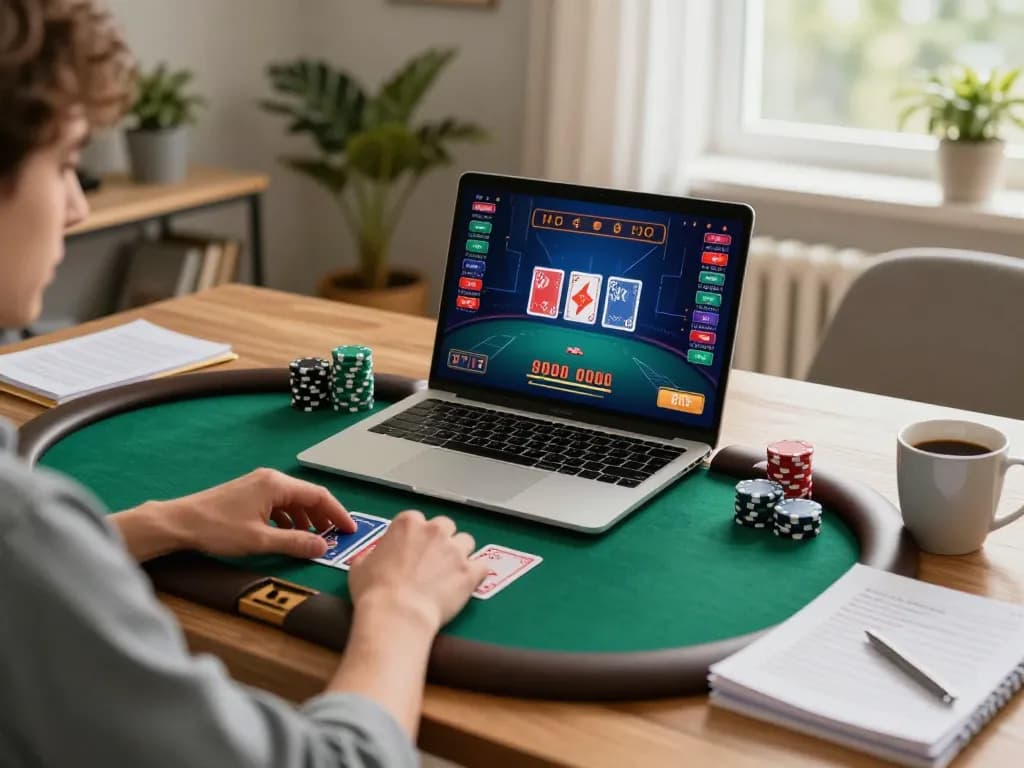 Engaging player using tr88.com for online poker with chips and strategy notes.